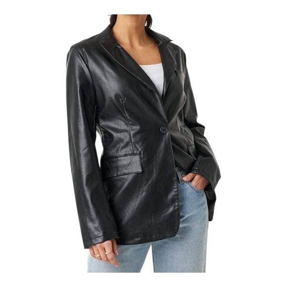 NA-KD Oversized Faux Leather Blazer - Picture 6 of 8